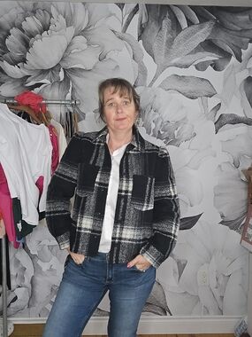 Guess Black & White Plaid Shacket Jacket